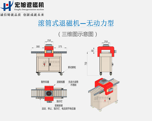 無(wú)動(dòng)力滾筒式退磁機(jī)示意圖